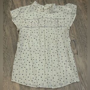 Polka Dot Top, High Ruffle Collar Top, Black and White Baby Doll Top, Size S